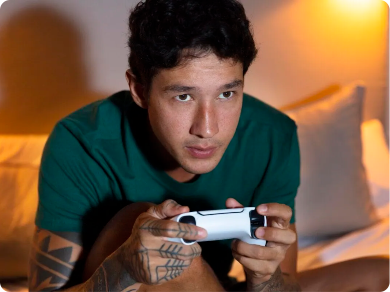 Person using a game controller during therapy