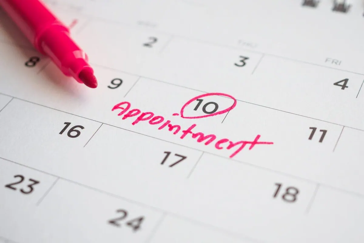 A calendar page used to schedule an appointment